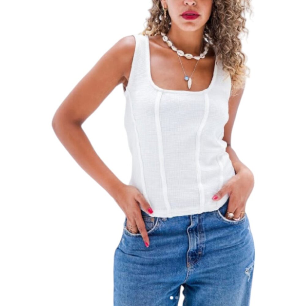 Marled cream knit cropped corset tank top size L